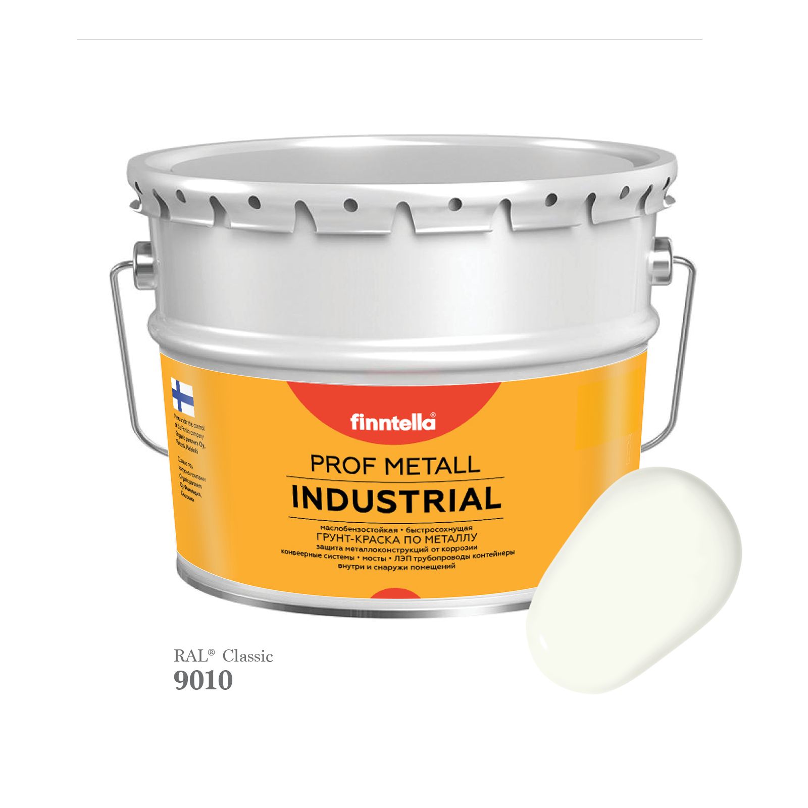 

Краска METALL Prof INDUSTRIAL, цвет RAL9010 Белый (Pure white), 9л, METALL Prof