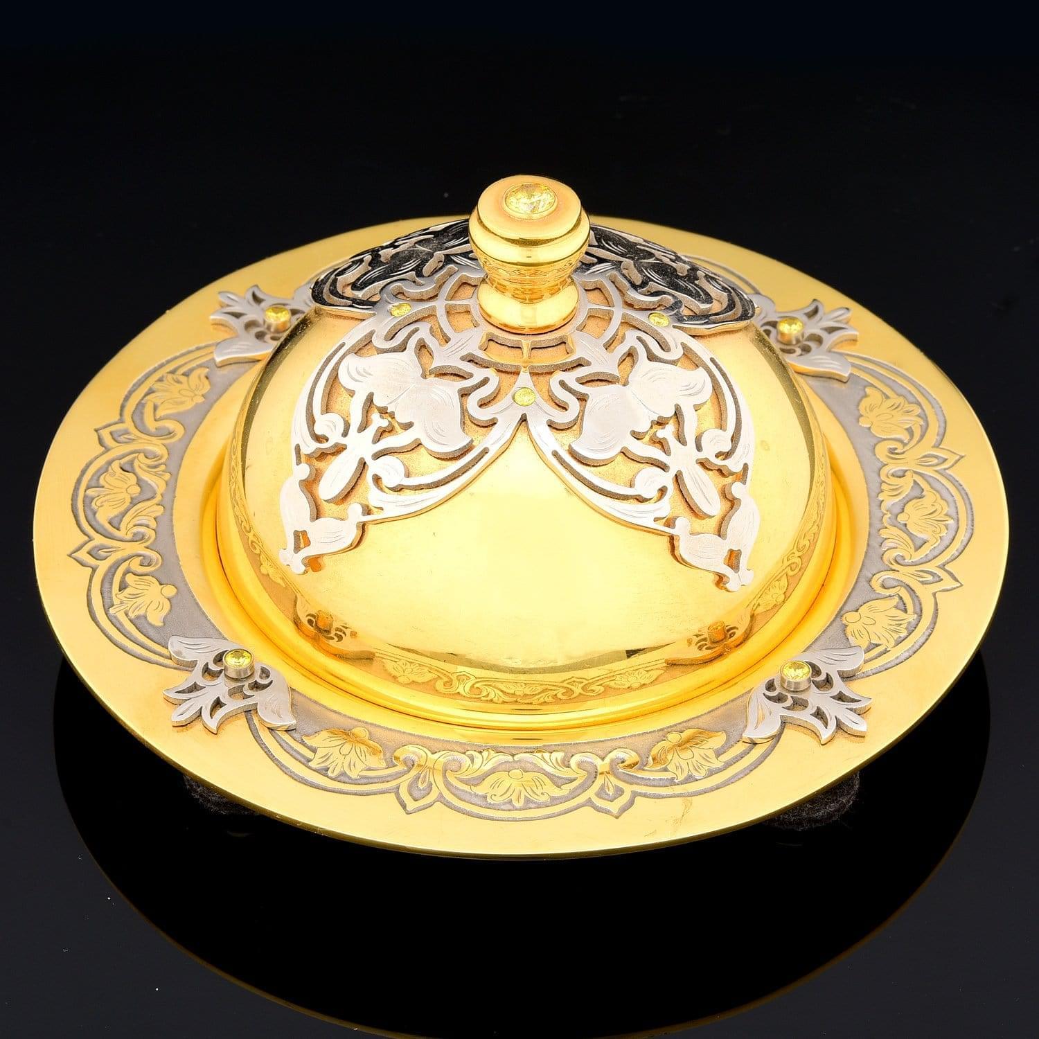 

Масленка из латуни с позолотой и гравировкой «Узоры». Златоуст