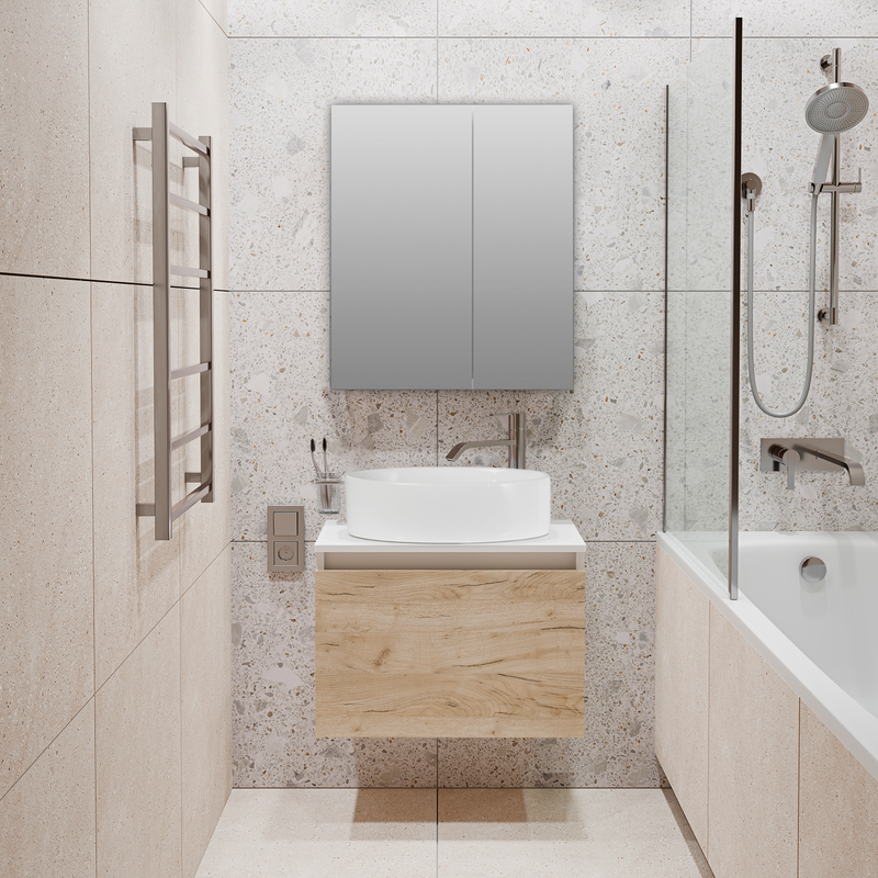Мебель для ванной Runo Бари 60 крафтовый дуб с раковиной Nuovo с зеркалом Лада 60 белый стеллаж твин сб 3380 белый с двумя глухими фасадами