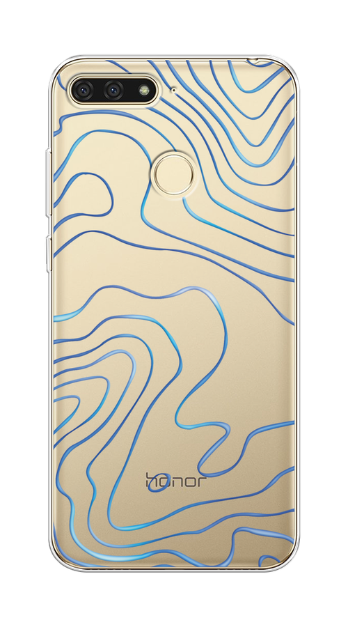 

Чехол на Honor 7C/7A Pro, Huawei Y6 Prime 2018 "Blue lines", Прозрачный;синий, 65450-1