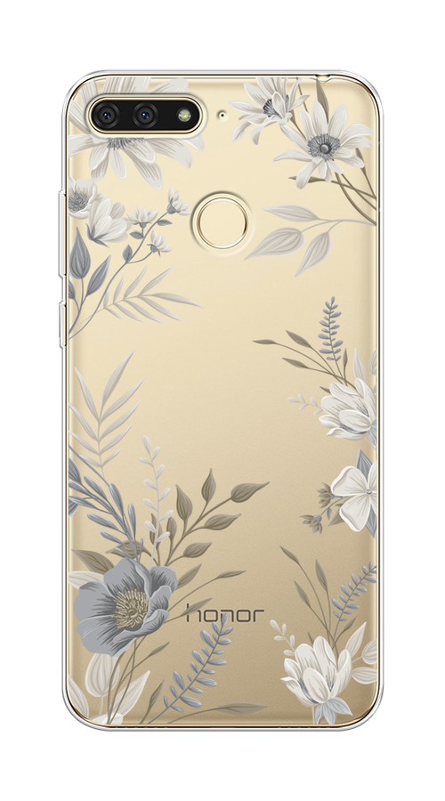 

Чехол на Honor 7C/7A Pro, Huawei Y6 Prime 2018 "Цветы сепия", Серый;прозрачный;зеленый;белый, 65450-1