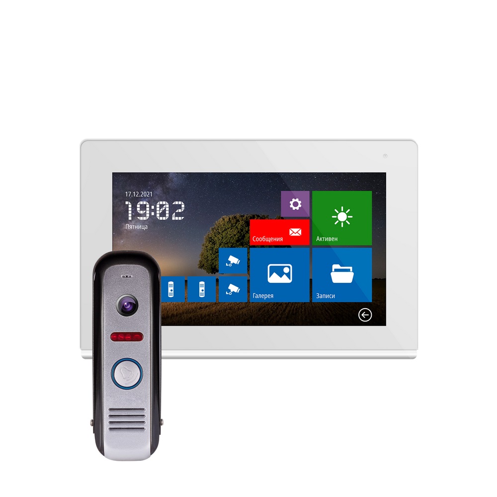 комплект видеодомофона skybeam 94705ma 94208 600tvlbl 7 Комплект Wi-Fi видеодомофона Novihome WHITE COMFY 7 FHD WIF KIT для квартиры, дома и офиса