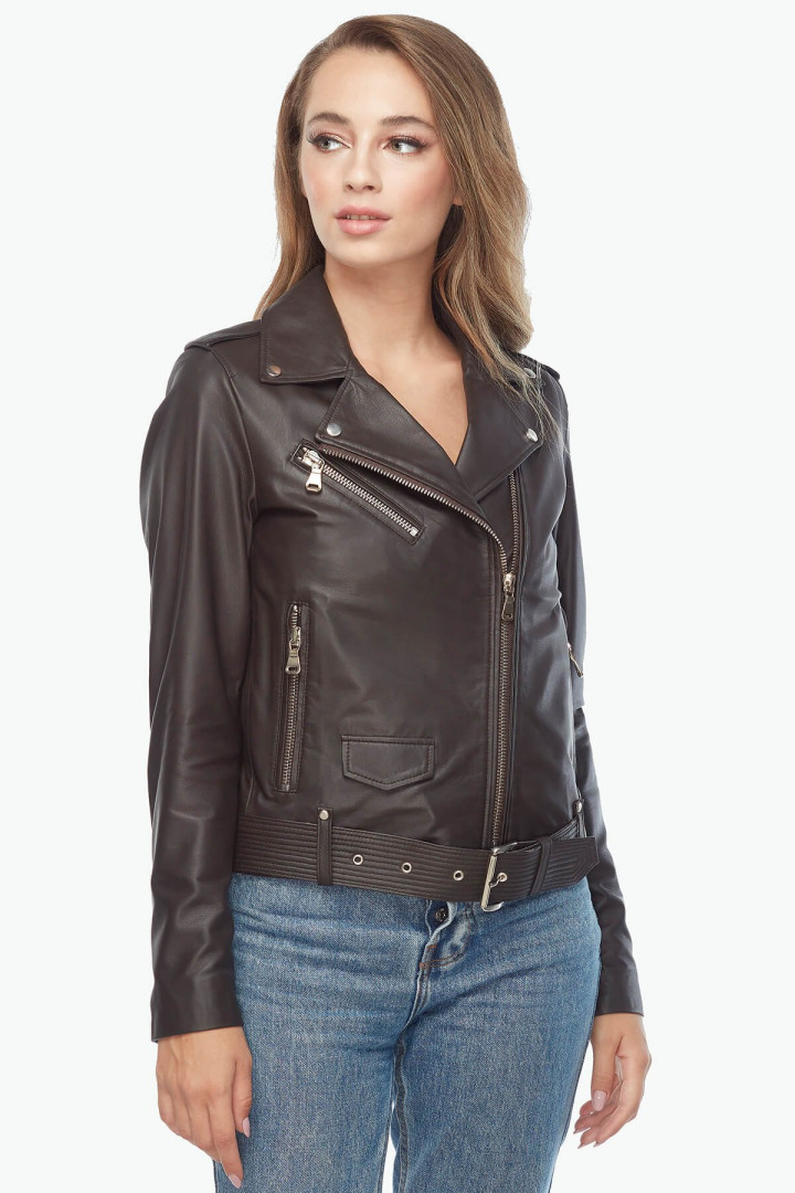 Кожаная куртка женская Deriza 39-5329K коричневая XS (доставка из-за рубежа)