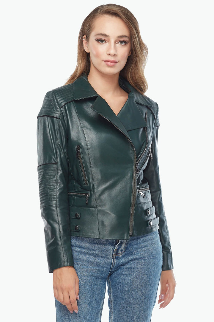Кожаная куртка женская Deriza 39-29677Y зеленая XS (доставка из-за рубежа)
