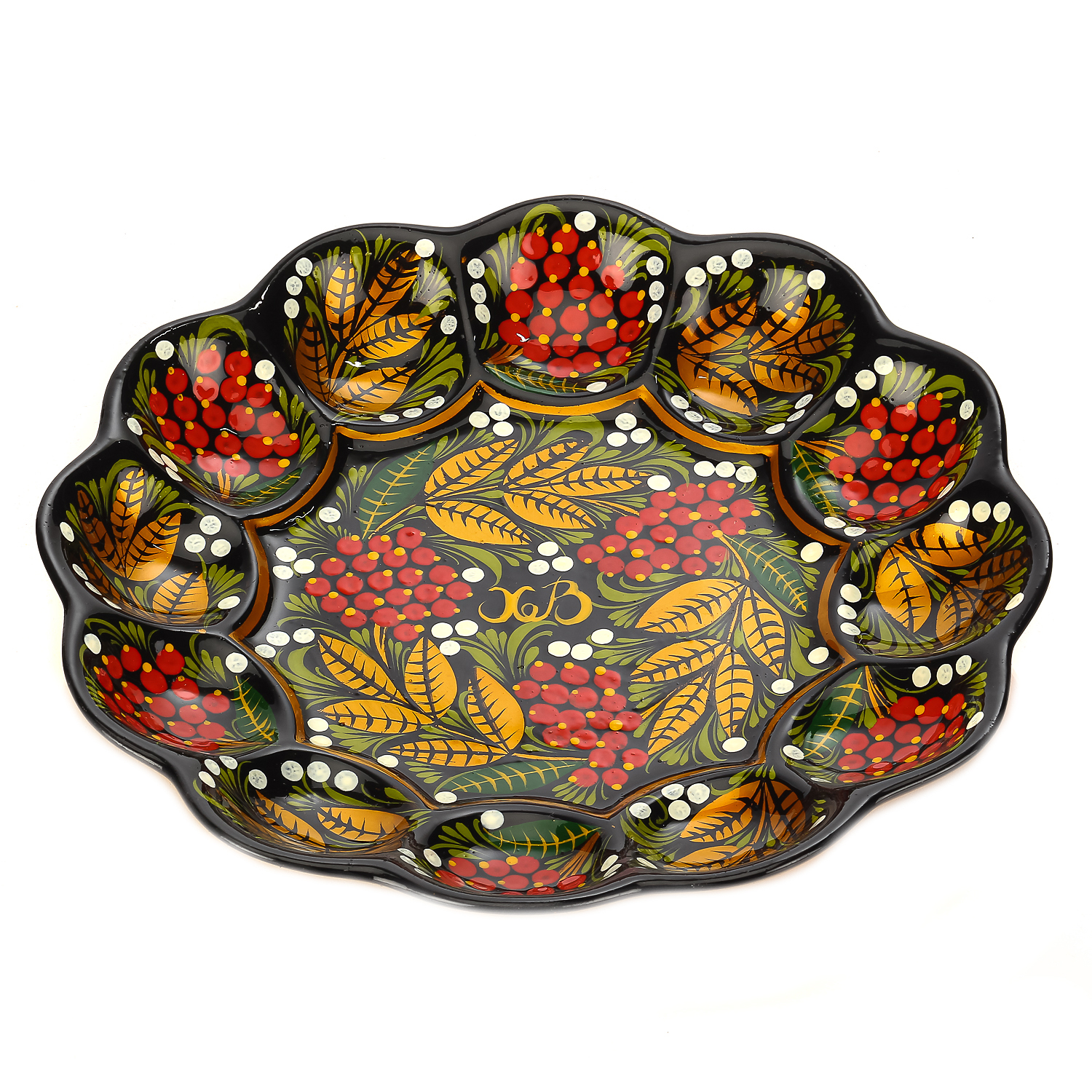 

Пасхальница на 12 яиц «Рябиновые грозди». Роспись Хохлома