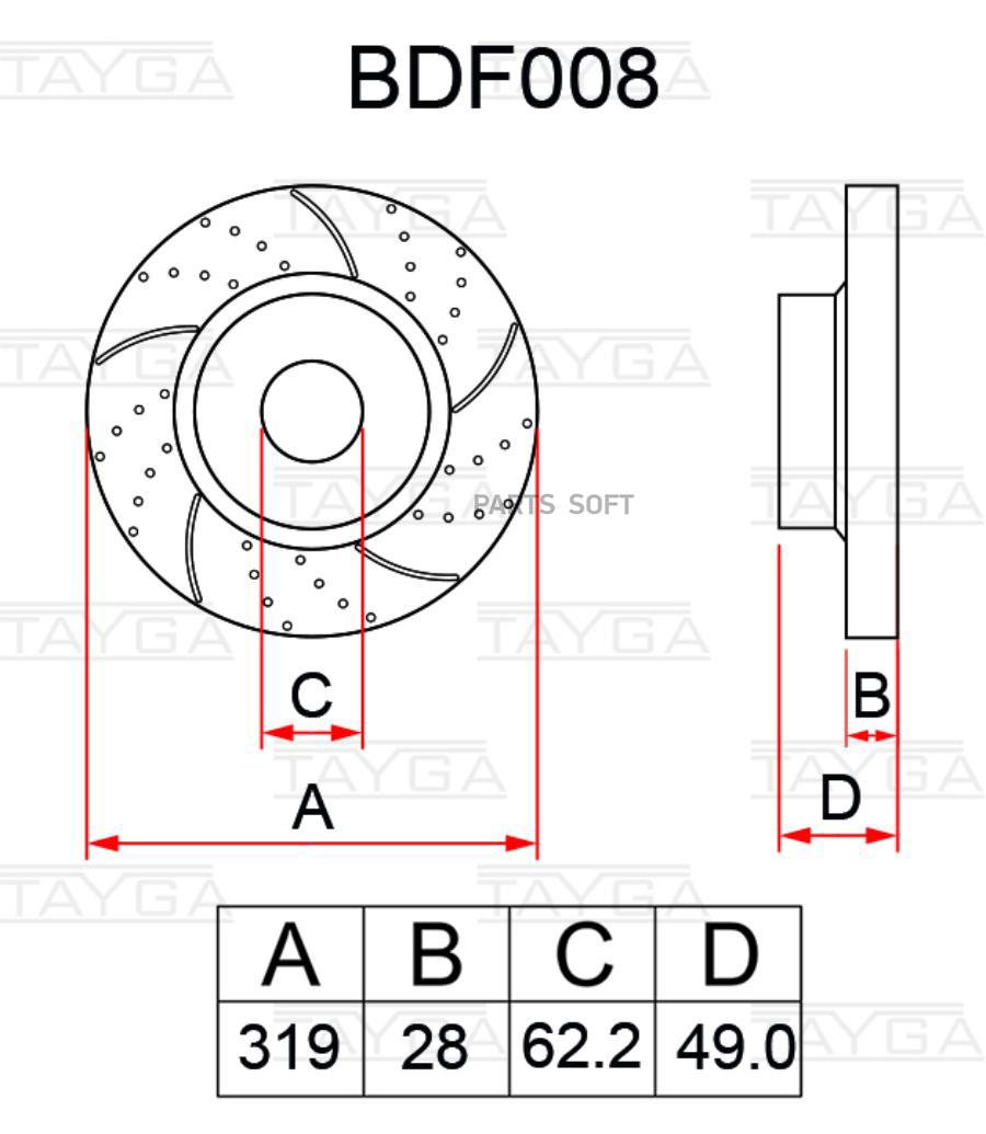 Диск тормозной LEXUS RX300,RX350,RX400 (03-) передний перфорированный комплект TAYGA