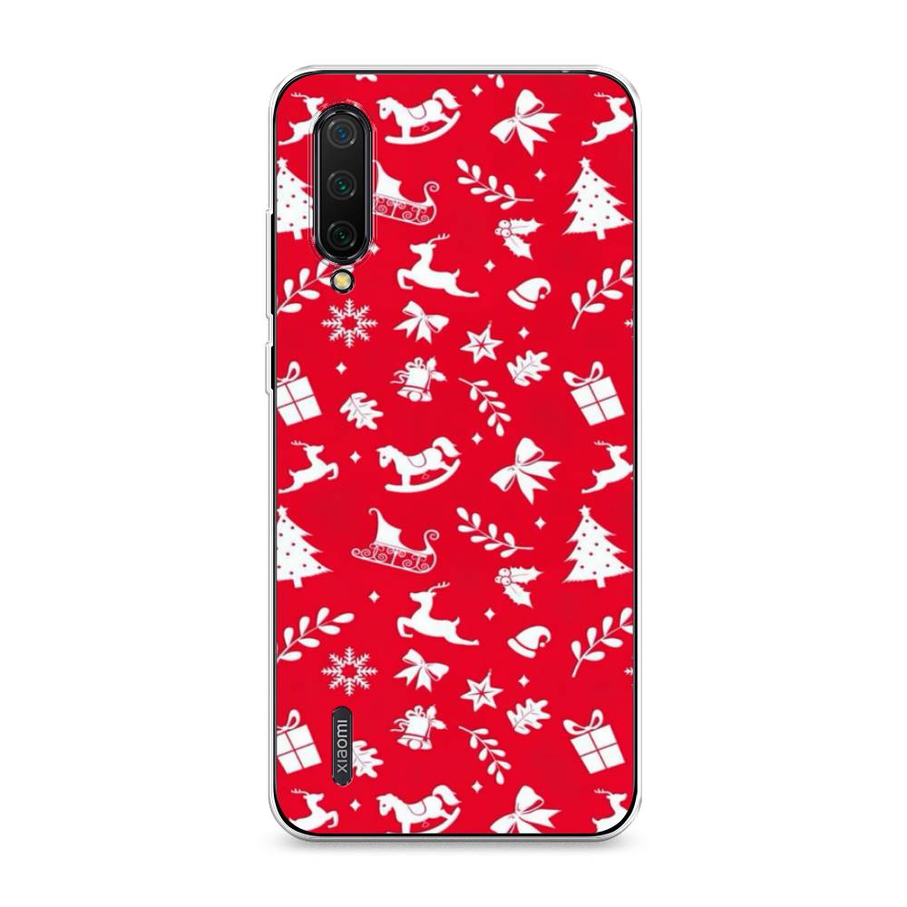 

Чехол на Xiaomi Mi CC9 "Красный новогодний фон", Красный;белый, 36150-5