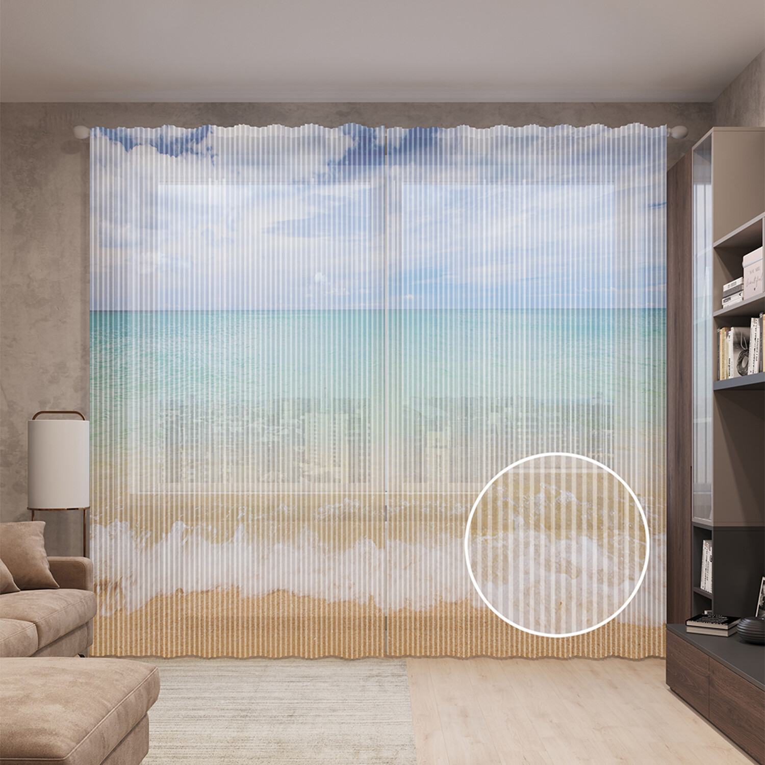 

Тюль вуаль на шторной ленте с принтом JoyArty "Тропический пляж", 310х265 см, Тропический пляж