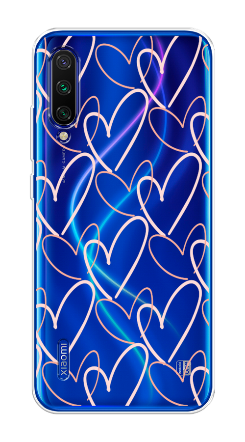 

Чехол на Xiaomi Mi CC9 "Узор из сердечек", Розовый;бежевый, 36150-6