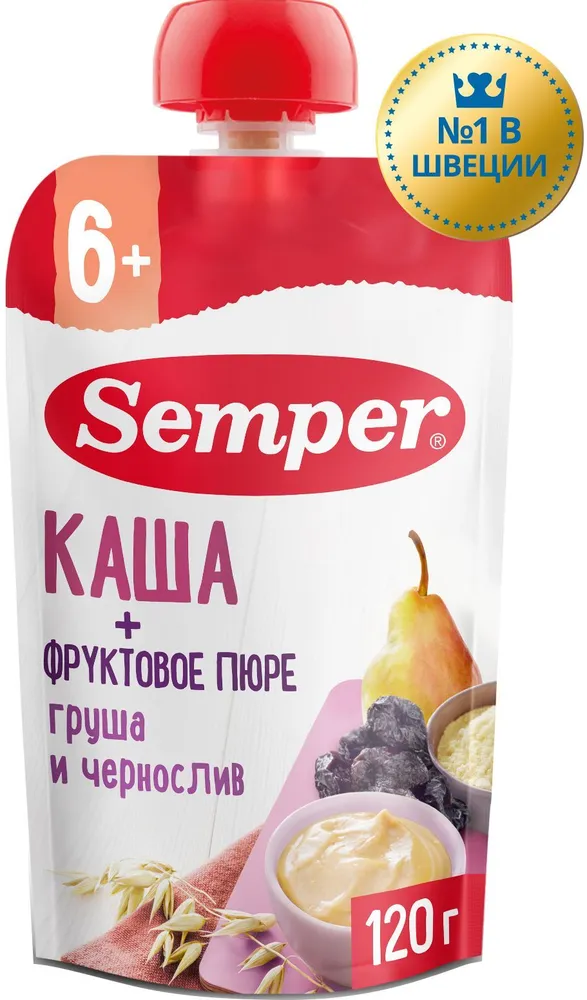 Пюре Сэмпер фруктовое со злаками Грушево-черносливовое пюре с кашей 6 мес 120г 6 шт 1014₽