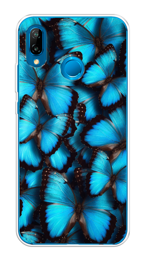 

Чехол на Huawei P20 Lite/Nova 3E "Тропическая бабочка 2", Голубой;черный, 65650-1