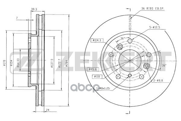 

Диск Тормозной Zekkert Bs5698 Перед. Вентил. (264,1 X 47 X 24) Mazda 626 Ii 83- Zekkert ар