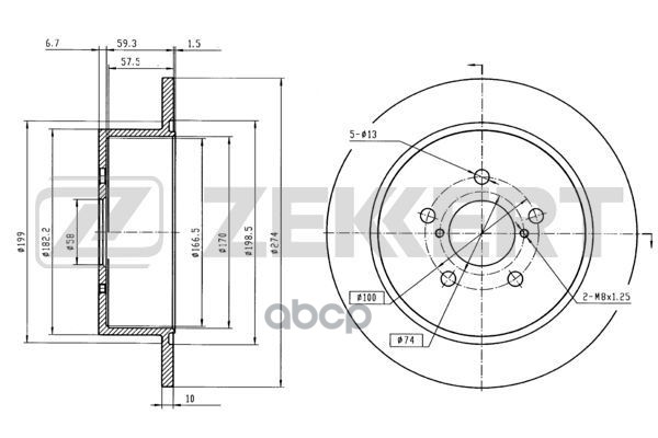 

Диск Тормозной Zekkert Bs5406 Зад. Полный (273,8 X 68 X 10) Subaru Legacy (Bl, Bp) 03-, Ou