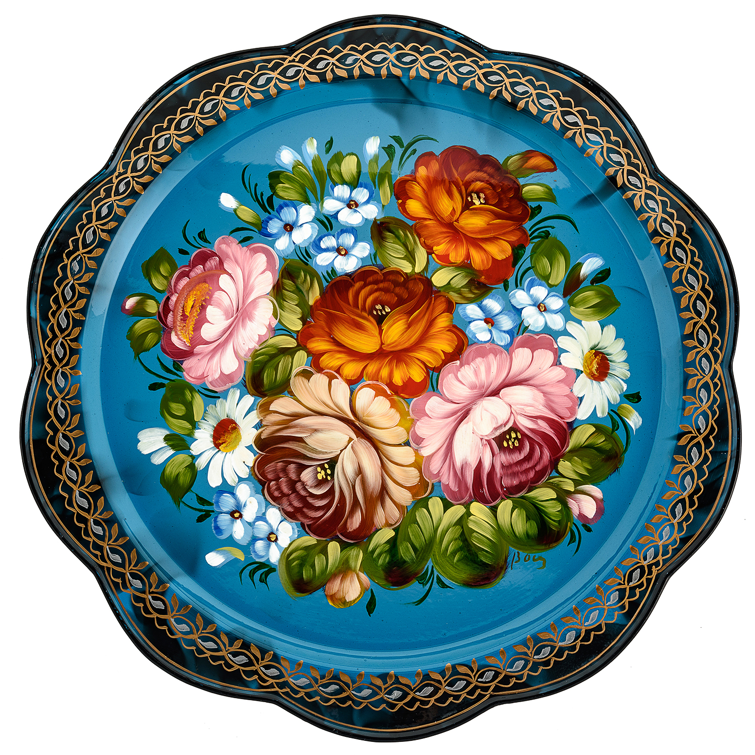 

Поднос расписной «Цветы» голубой 33 см