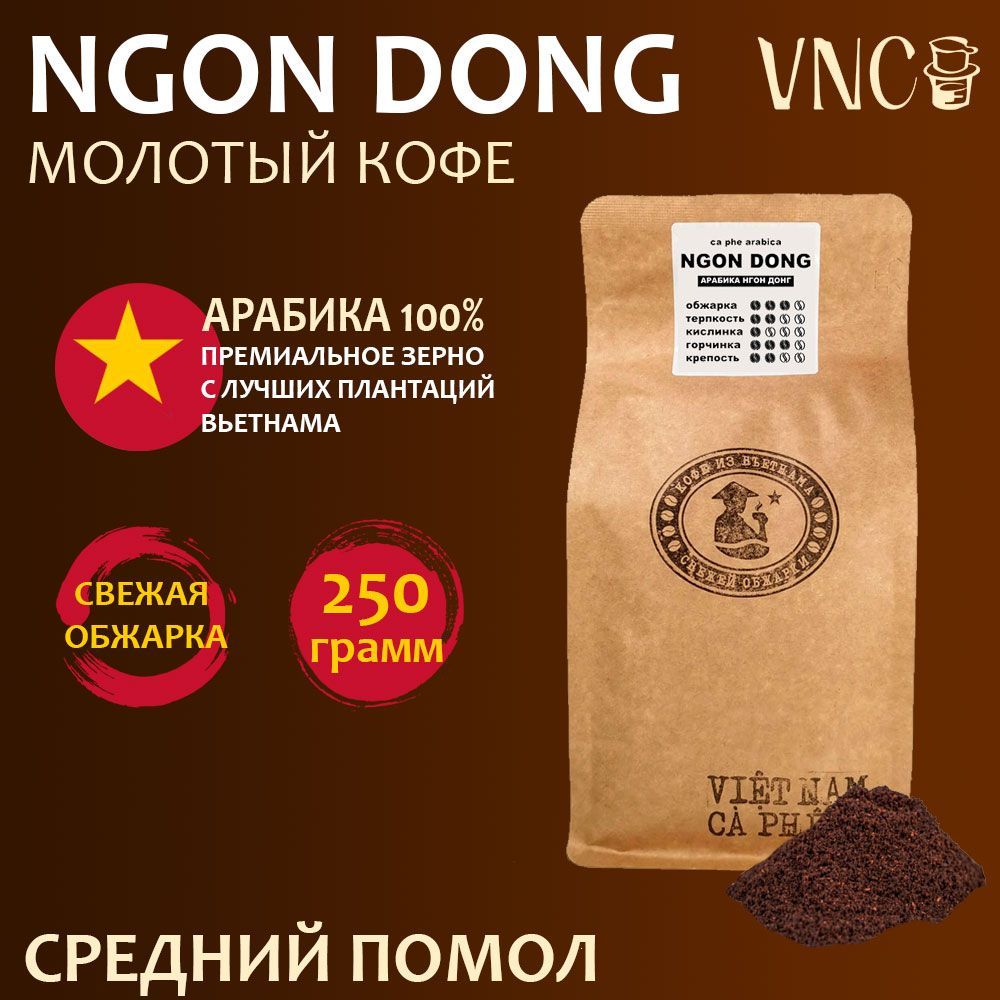 

Кофе молотый VNC Ngon Dong, средний помол, свежая обжарка, 250 г, Вьетнамский кофе в зернах Арабика "Ngon Dong"