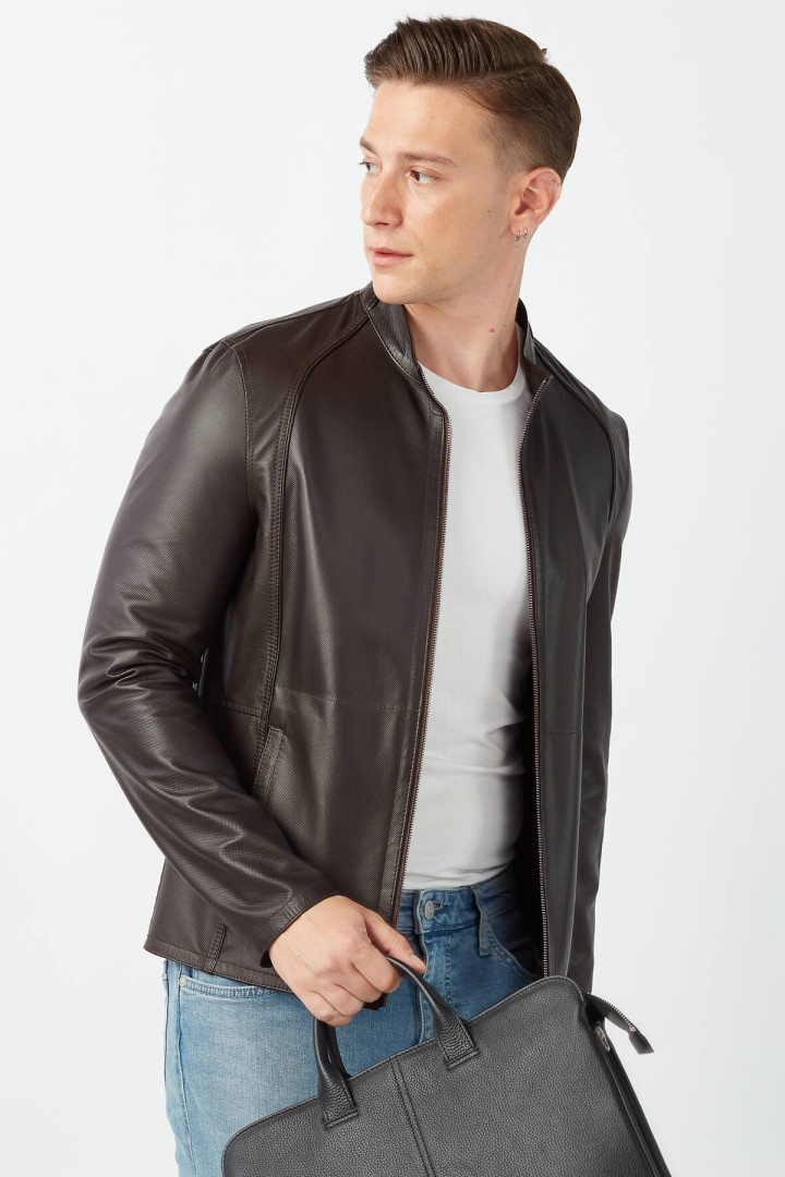 Кожаная куртка мужская Deriza DE-8842 коричневая XS (доставка из-за рубежа)