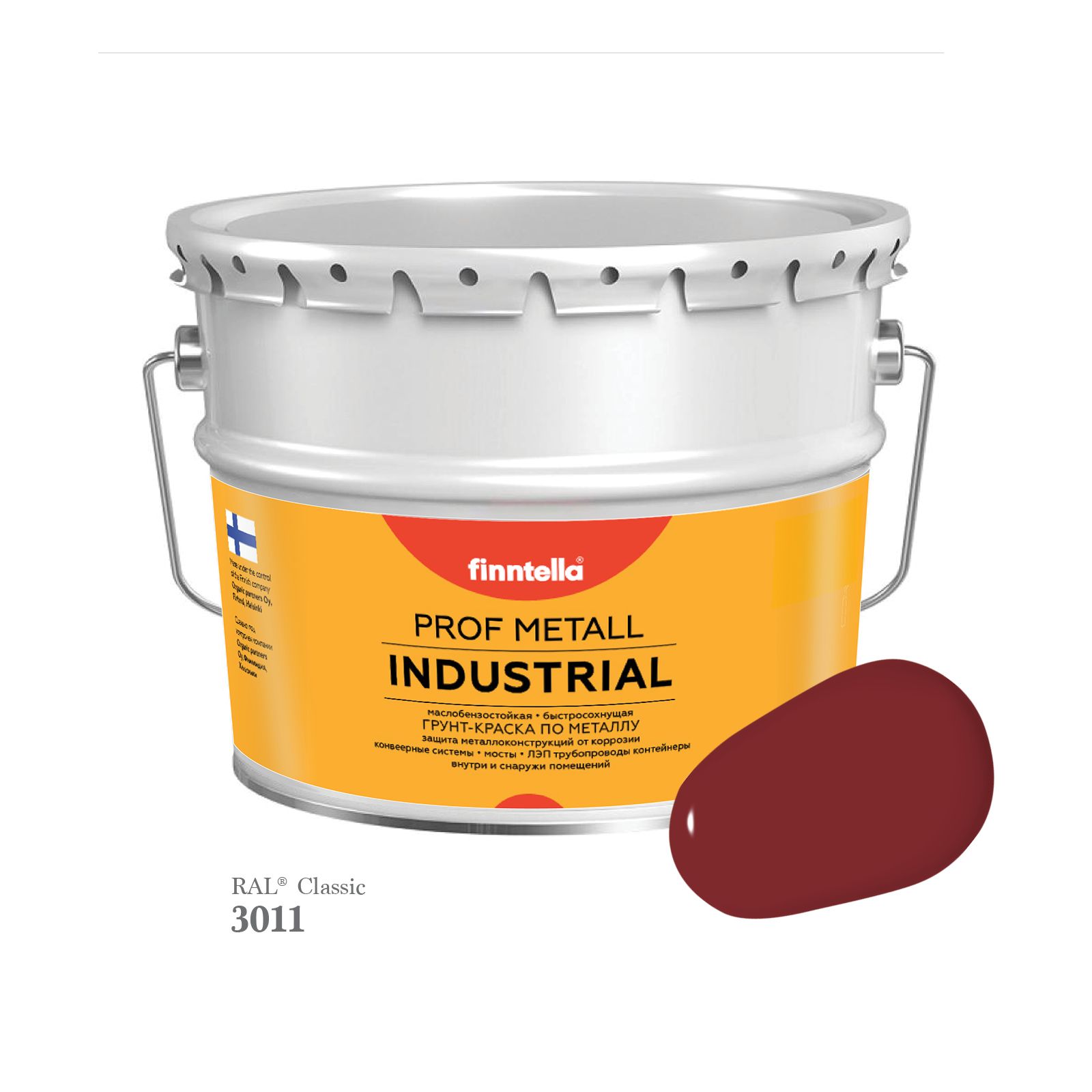

Краска METALL Prof INDUSTRIAL Matta, цвет RAL3011 Коричнево-красный (Brown red), 9л, METALL Prof Matta