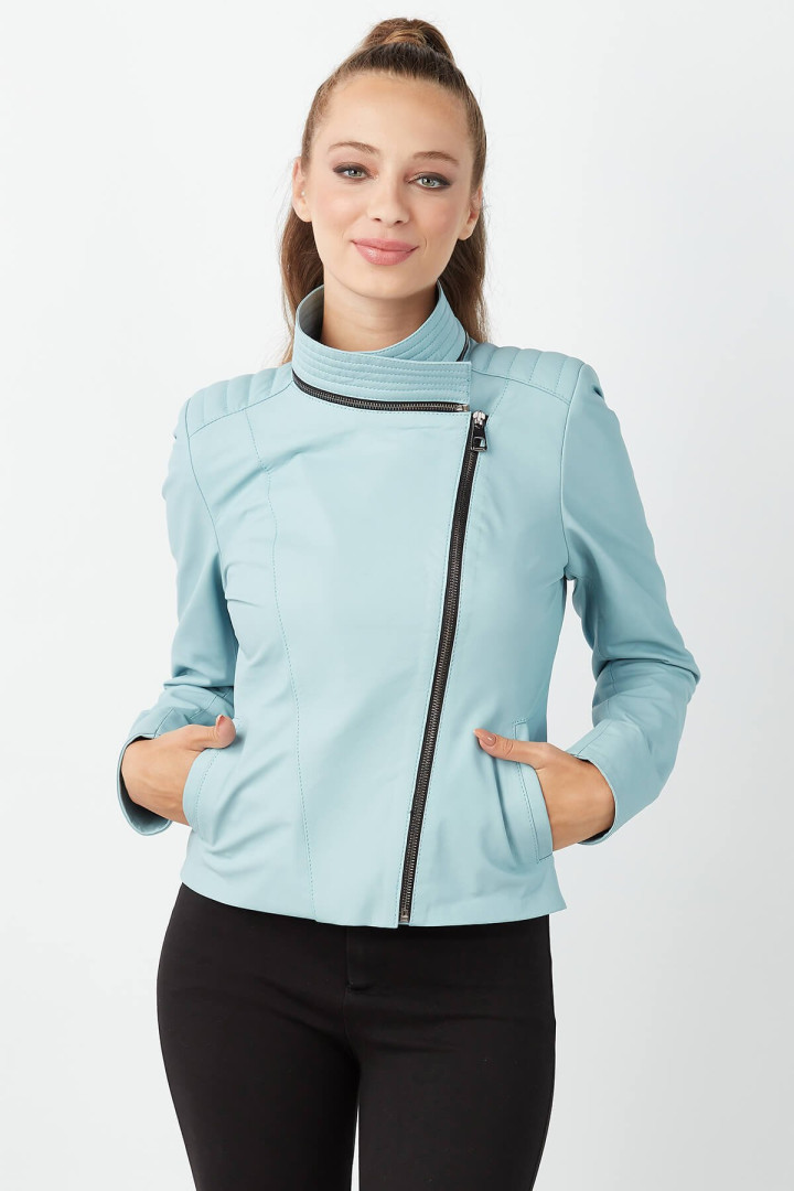 Кожаная куртка женская Deriza DK-1241B голубая XS (доставка из-за рубежа)