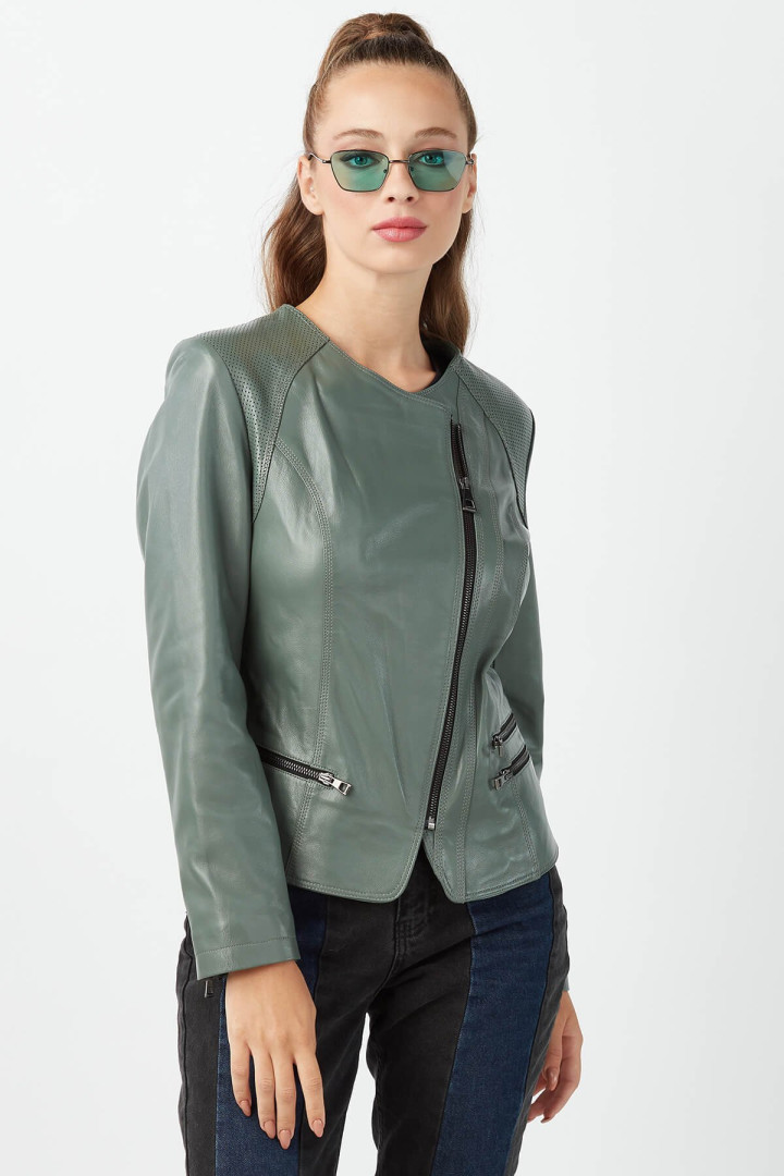Кожаная куртка женская Deriza DK-Enna зеленая XS (доставка из-за рубежа)