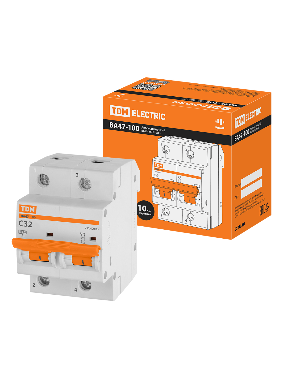 

Автоматический выключатель TDM ВА47-100 2Р 32А 10кА х-ка С, SQ0207-0060, ВА47-100