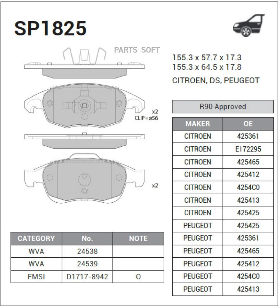 

Тормозные колодки Sangsin brake передние sp1825