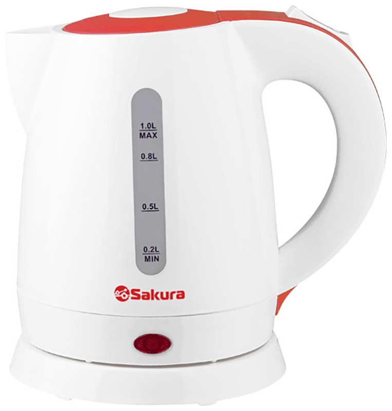 Чайник электрический SAKURA SA-2342WR 1 л белый, красный чайник электрический sakura sa 2729dbk 1 7 л прозрачный серебристый