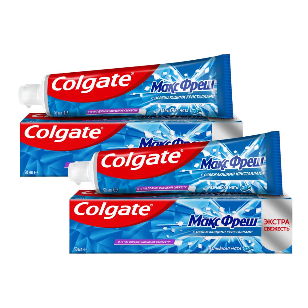 Комплект Зубная паста Colgate МАКС ФРЕШ Взрывная мята 50 мл х 2 шт. комплект зубная паста colgate макс фреш взрывная мята 100 мл х 4 шт
