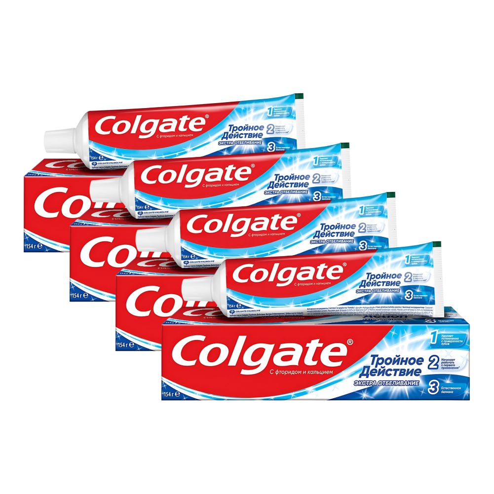 Комплект Зубная паста Colgate Тройное действие Экстра Отбеливание 100 мл х 4 шт.