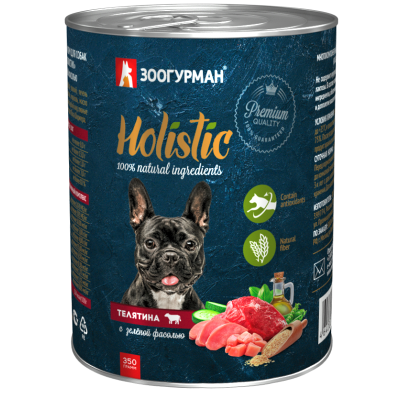 

Влажный корм для собак Зоогурман Holistic, телятина с зеленой фасолью, 350 гр., Holistic