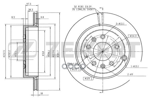 

Диск Тормозной Mazda Cx-7 07- Заднний Вентилируемый 302 Х 18,1 Zekkert Zekkert арт. BS5437