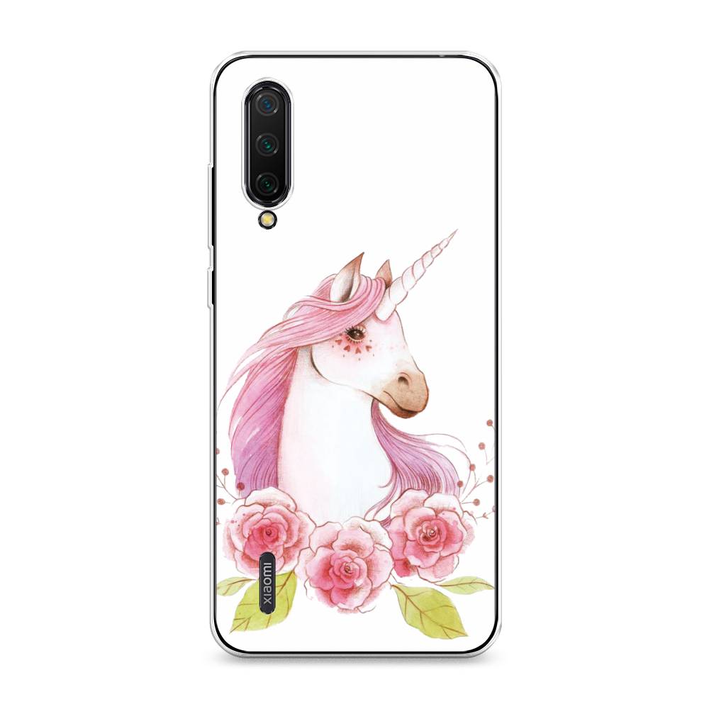 

Чехол на Xiaomi Mi A3 Lite "Единорог цветы", Белый;розовый;серый, 36250-1