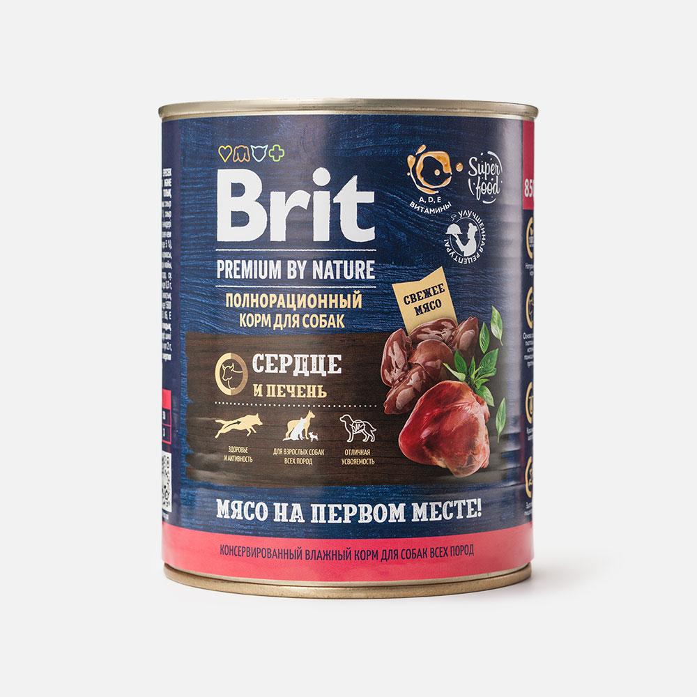 Корм влажный Brit Premium by Nature  для собак всех пород, сердце и печень, 850 г