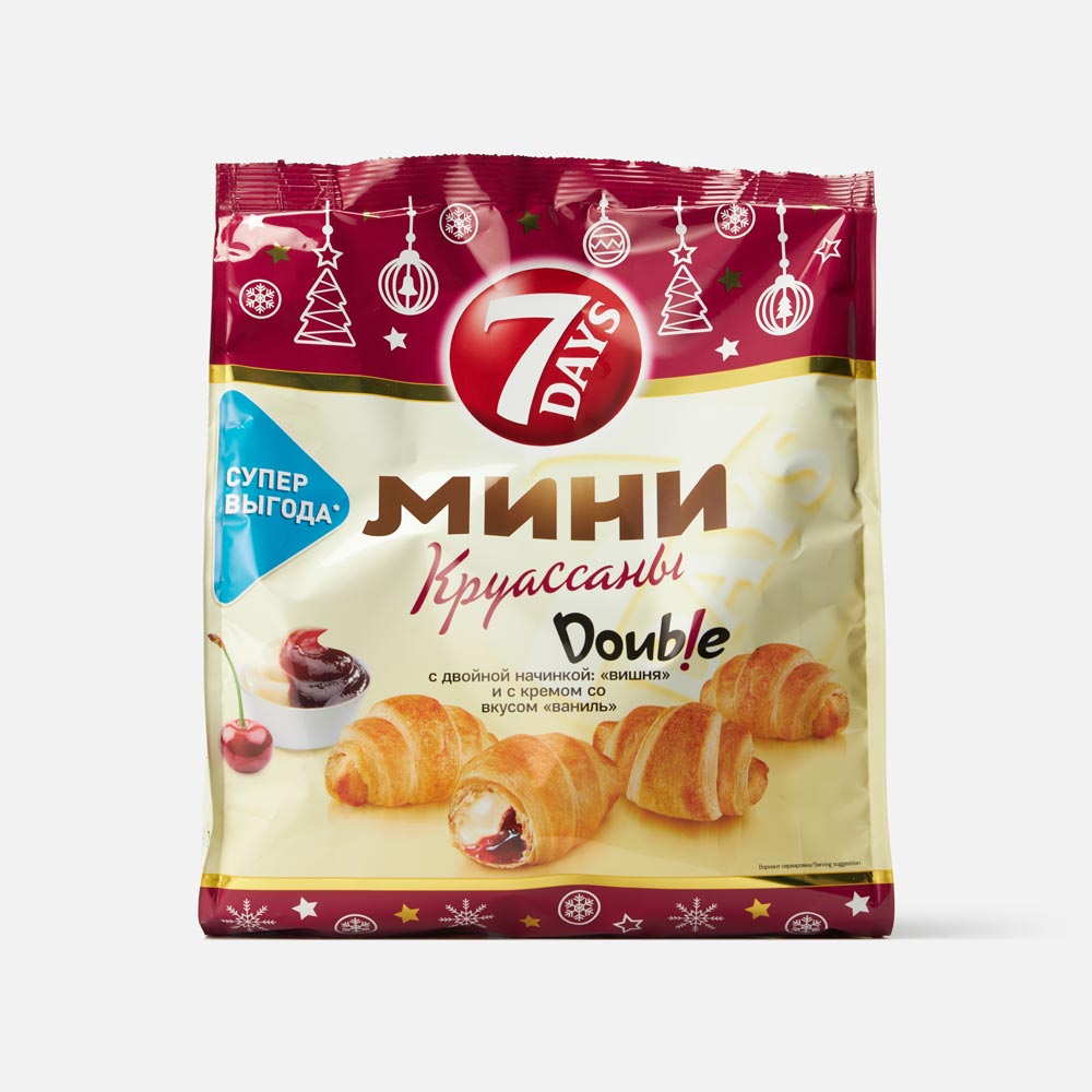 

Мини-круассаны 7 Days, с двойной начинкой ваниль и вишня, 300 г