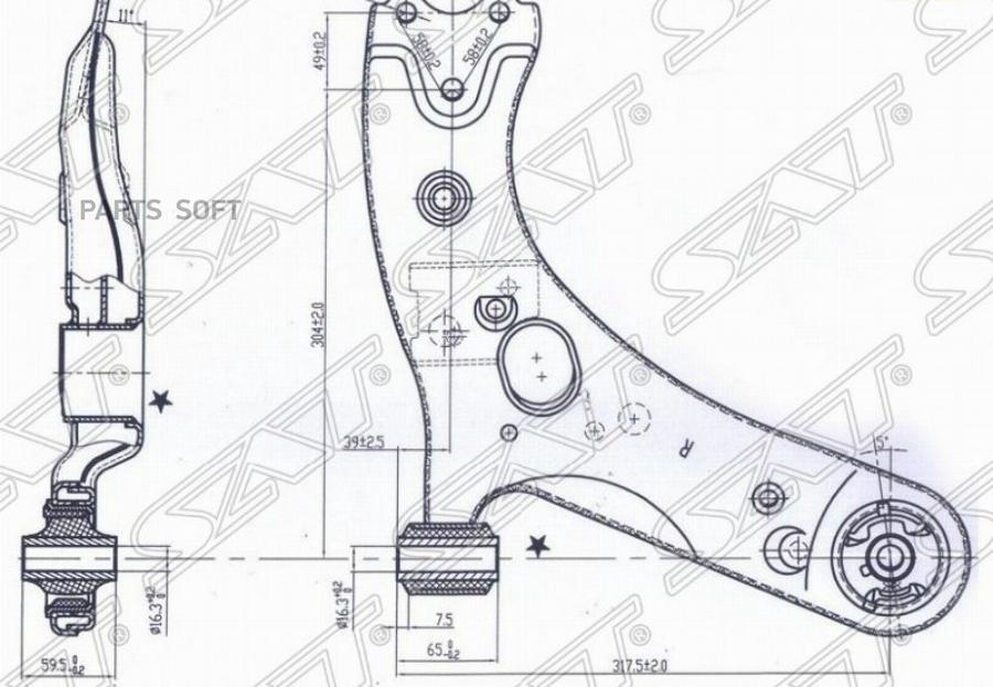 

SAT Рычаг нижний TOYOTA PRIUS 12-/COROLLA/RUMION/MARK X/AURIS/BLADE/SCION/ZELAS/LEXUS HS25
