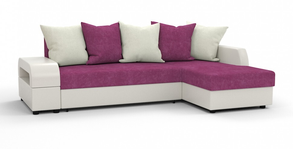 фото Угловой диван аристократ люкс велюр розовый + экокожа белый диваны и кровати