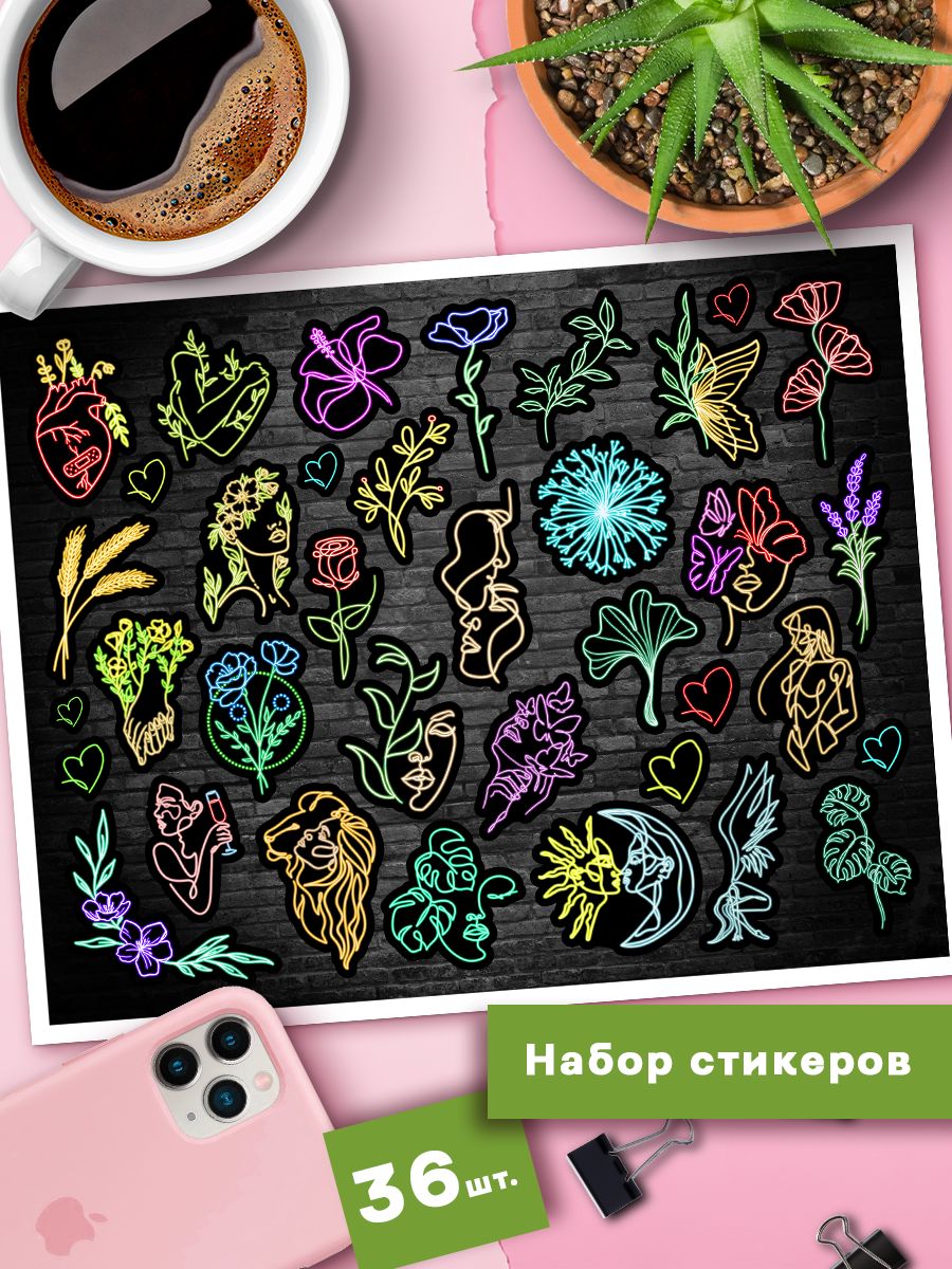 

Наклейки Клейкие Наклейки Неоновые силуэты Неон SHNA_146_20x25