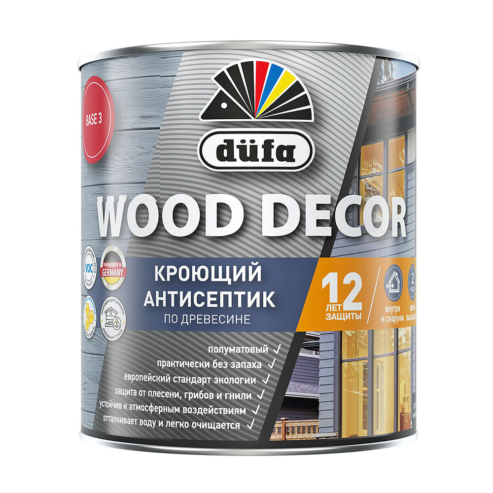 фото Антисептик dufa wood decor кроющий биозащитный для дерева база 3 бесцветный 0,81 л