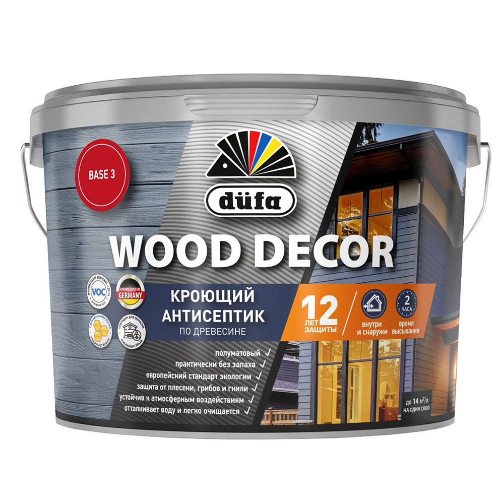 Антисептик Dufa Wood Decor кроющий биозащитный для дерева база 3 бесцветный 8,1 л