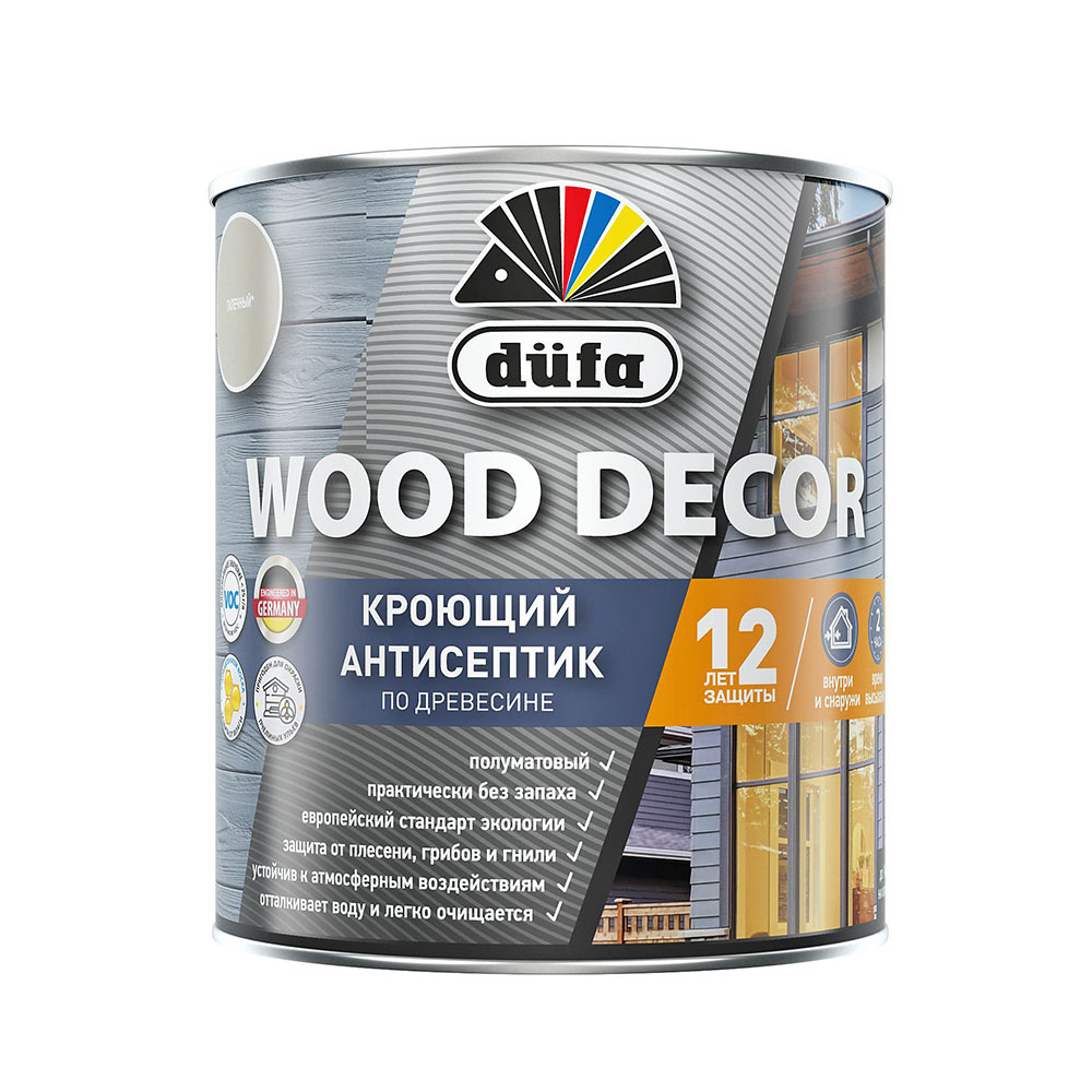 фото Антисептик dufa wood decor кроющий декоративный для дерева галечный 0,9 л