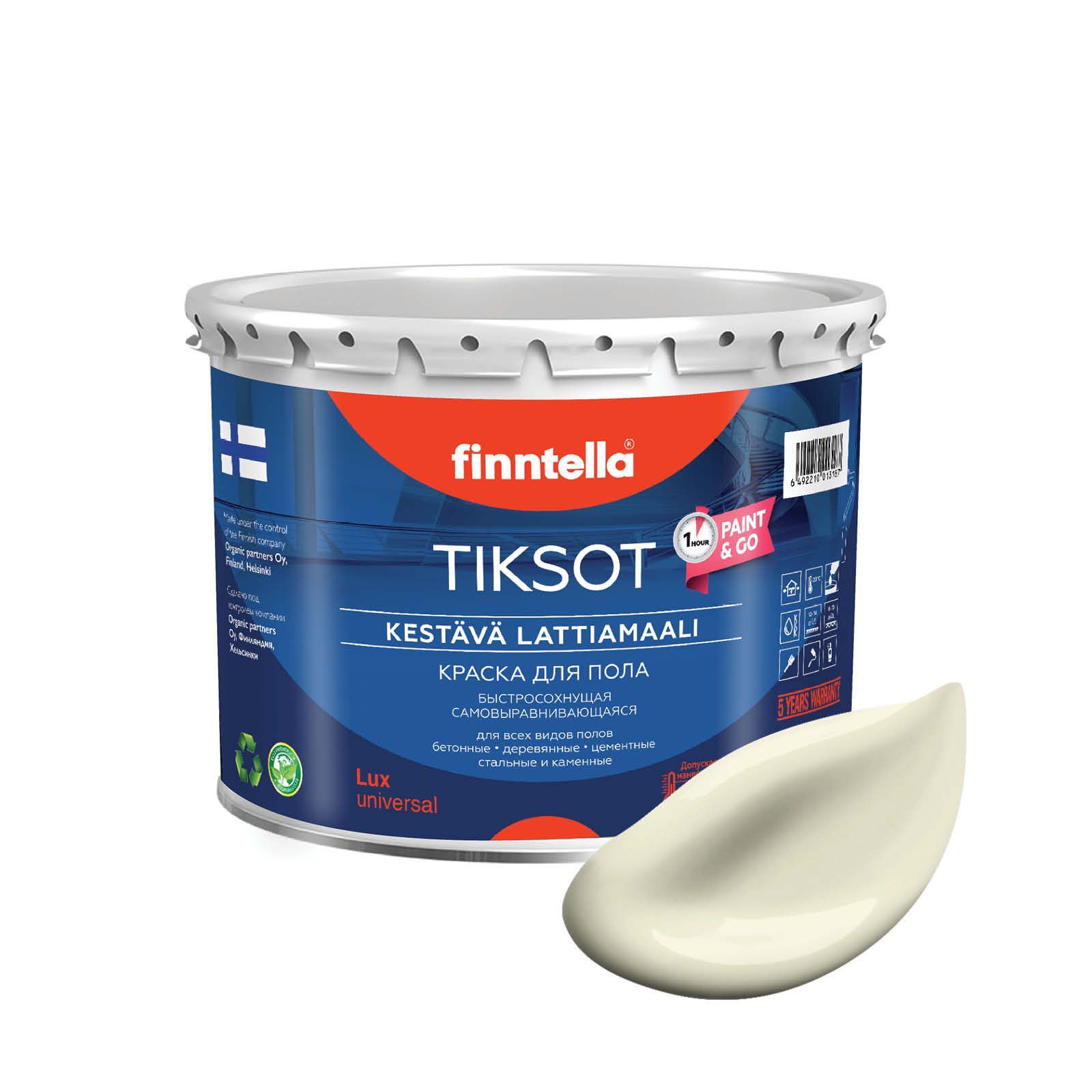 

Краска TIKSOT, KERMAINEN Жёлто-белый, 2,7л, для пола самовыравнивающаяся TIKSOT. Сохнет за 1 час.