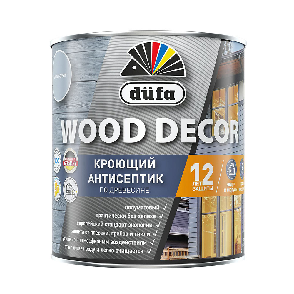 Антисептик Dufa Wood Decor кроющий декоративный для дерева пепельно-серый 0,9 л