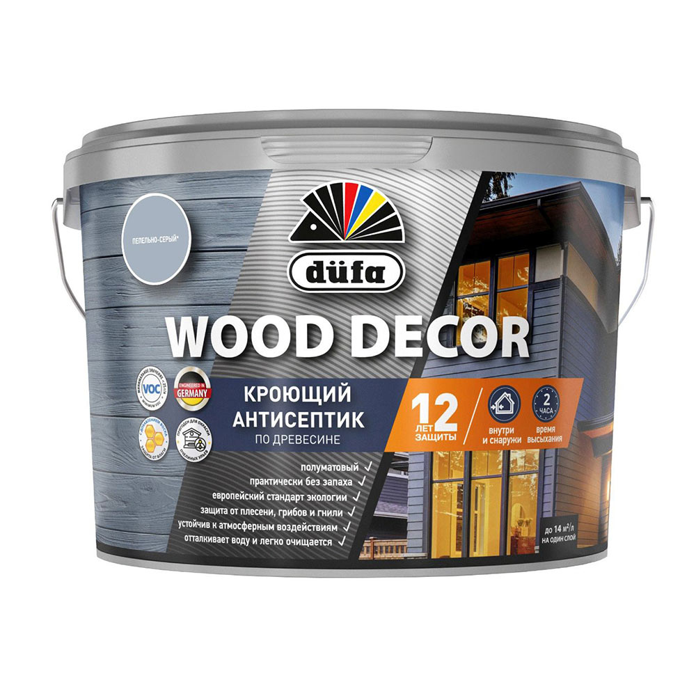 Антисептик Dufa Wood Decor кроющий декоративный для дерева пепельно-серый 9 л кроющий пропитка для дерева goodhim