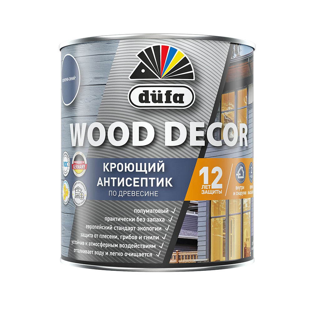 фото Антисептик dufa wood decor кроющий декоративный для дерева полуночно-синий 0,9 л