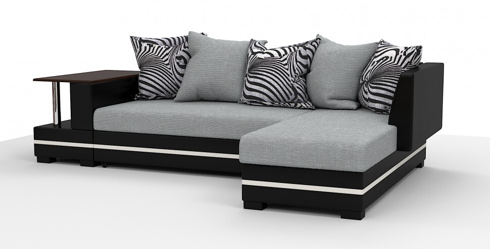 фото Угловой диван атланта люкс серая рогожка + волна/черная экокожа диваны и кровати