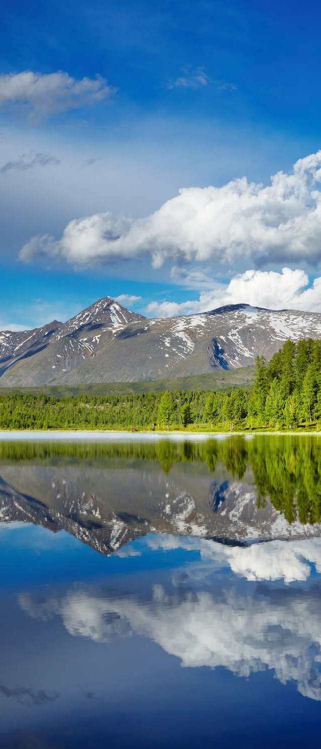 фото Самоклеющиеся фотообои "озеро на алтае", 90x210 см, эффект отраженный фотообои.рф