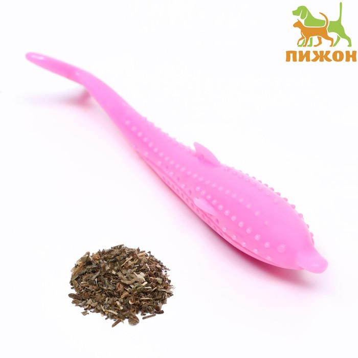 

Игрушка для кошек Пижон Дельфин, розовый, мята, пластик, 17 см, Дразнилка-удочка