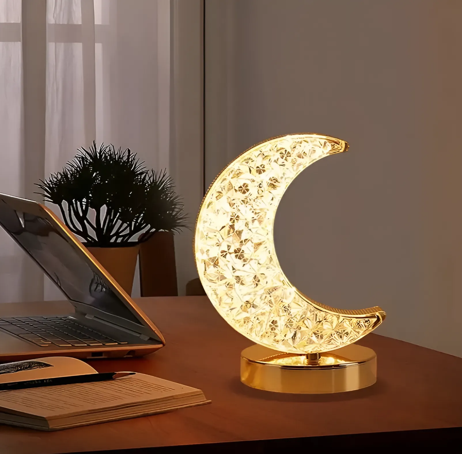 Светильник-ночник настольный 3D 2 режима свечения луна золото полумесяц светильник настольный 530 лм сенсорное включение 3 а свечения 3 уровня яркости 8 вт gltl 024 b