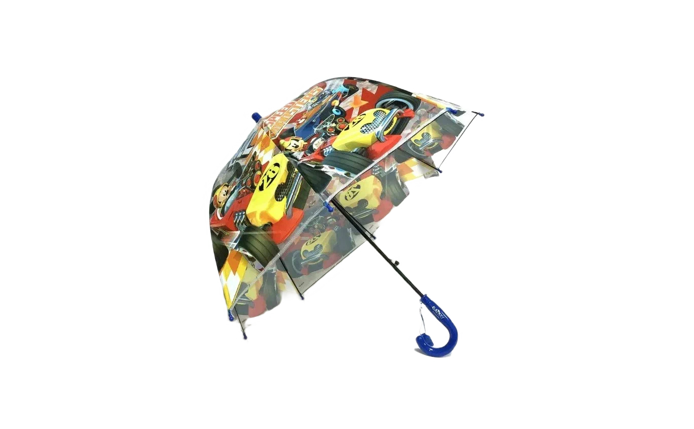 Зонт-трость детский прозрачный Galaxy C-512 Крутые гонки синий 11437