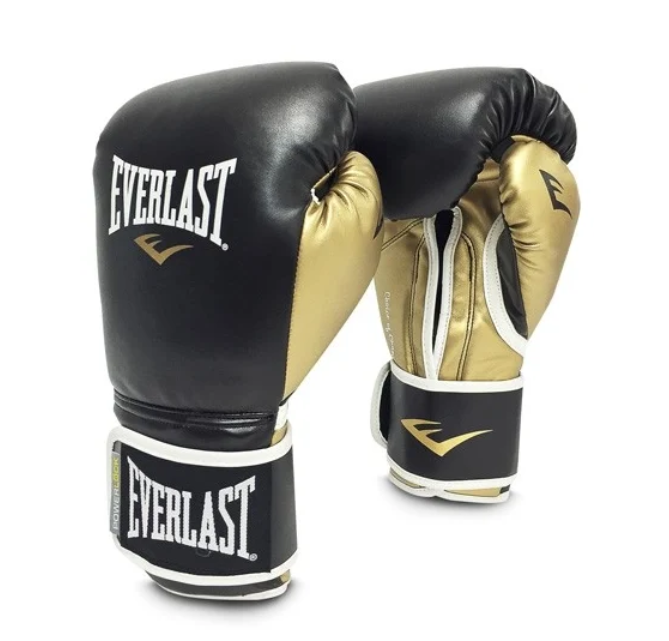 Перчатки тренировочные Everlast Powerlock PU 14oz чёрно-золотые, 1 пара