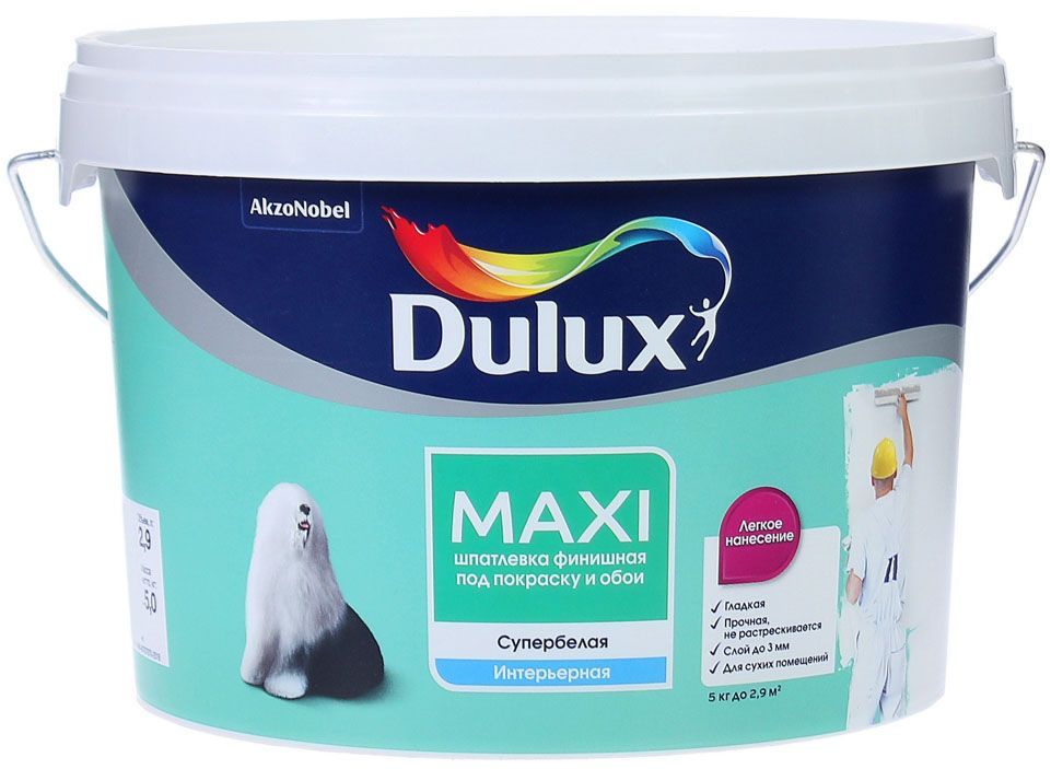 DULUX Maxi интерьерная шпатлевка под покраску и обои финишная мелкозернистая супербелая